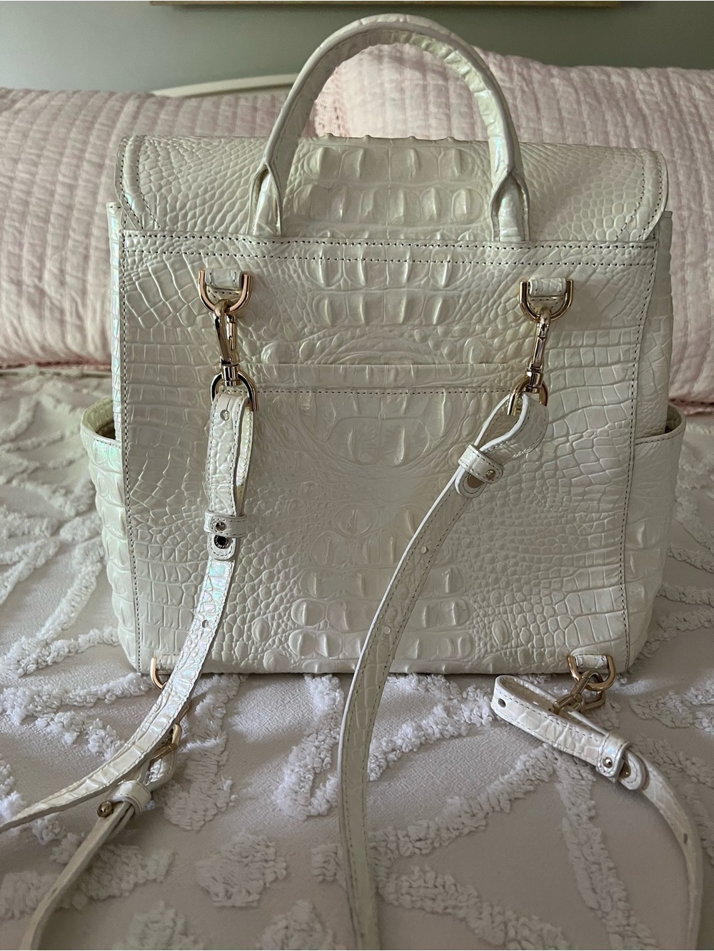 Brahmin White Croc-Embossed Leather Backpack in Milk Melbourne - Picture 3 of 6
